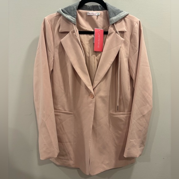 Shoe Dazzle Light Pink Blazer with Gray Hood - Picture 1 of 3